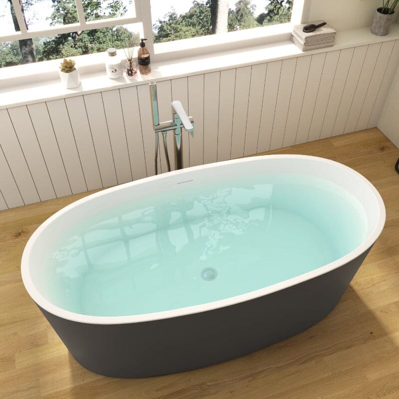 63" Acrylic Modern Bathtub Oval Shape Freestanding Soaking Tub