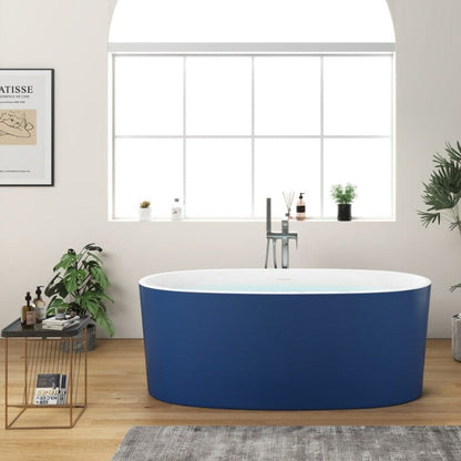 59" Acrylic Modern Bathtub Oval Shape Freestanding Soaking Tub