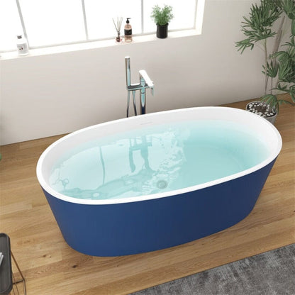 59" Acrylic Modern Bathtub Oval Shape Freestanding Soaking Tub