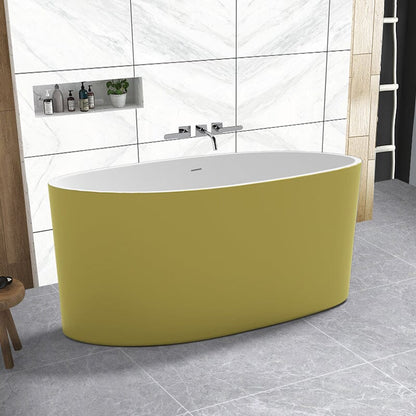 59" Acrylic Modern Bathtub Oval Shape Freestanding Soaking Tub