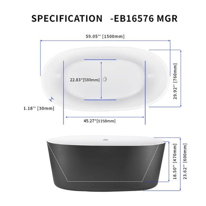 59" Acrylic Modern Bathtub Oval Shape Freestanding Soaking Tub