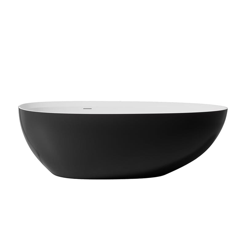 71'' Solid Surface Stone Resin Oval-shaped Freestanding Soaking Bathtub with Overflow