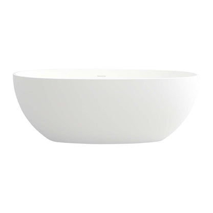 65'' Solid Surface Stone Resin Oval-shaped Freestanding Soaking Bathtub with Overflow