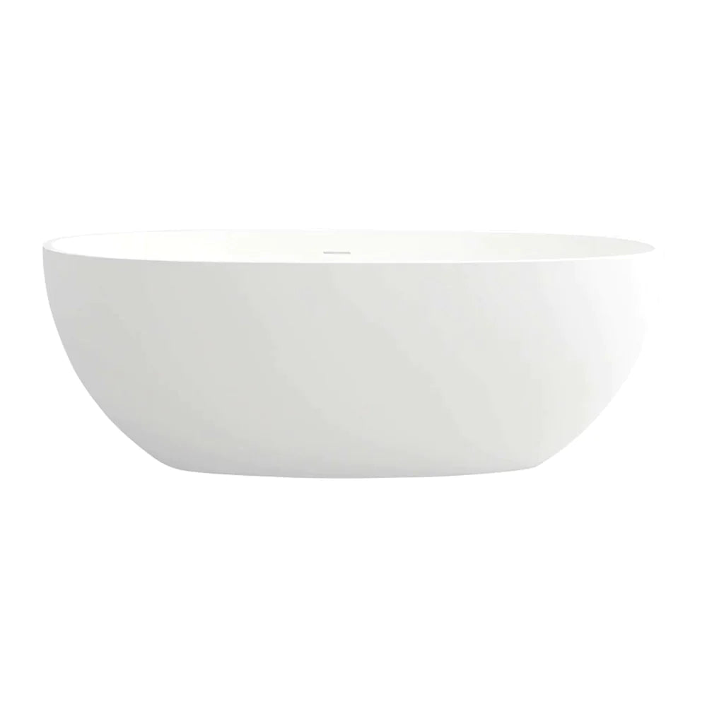 61'' Solid Surface Stone Resin Oval-shaped Matte White Freestanding Soaking Bathtub with Overflow