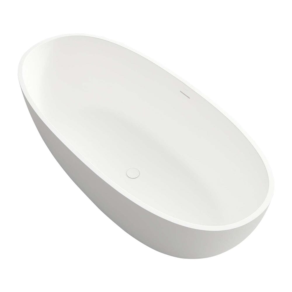 65'' Solid Surface Stone Resin Oval-shaped Freestanding Soaking Bathtub with Overflow