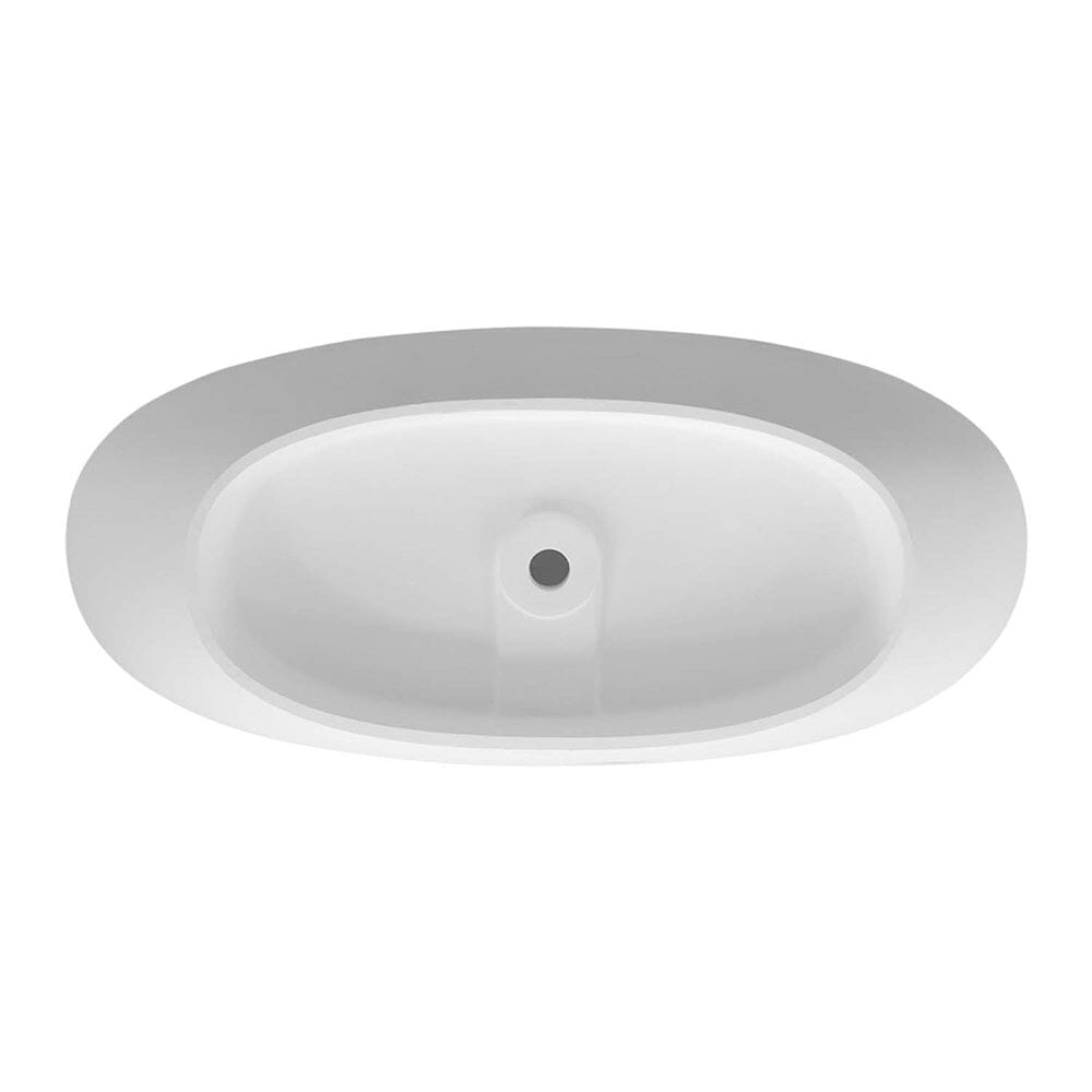 65'' Solid Surface Stone Resin Oval-shaped Freestanding Soaking Bathtub with Overflow