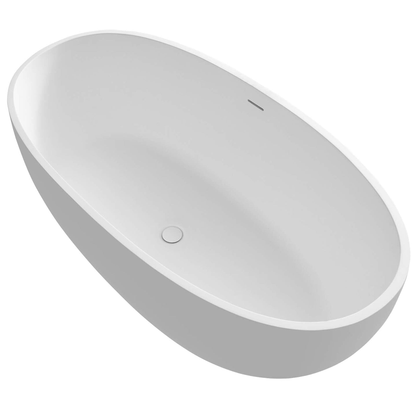 71'' Solid Surface Stone Resin Oval-shaped Freestanding Soaking Bathtub with Overflow