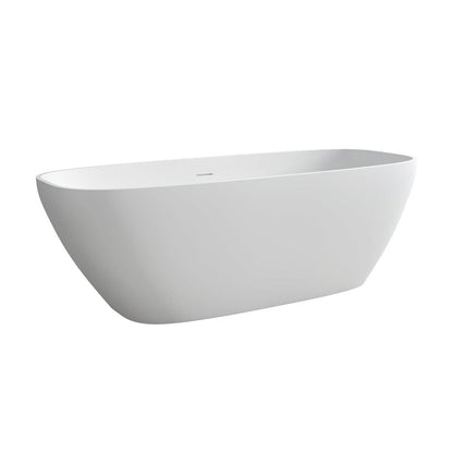 67'' Solid Surface Stone Resin Modern Oval Matte White Freestanding Soaking Bathtub with Overflow