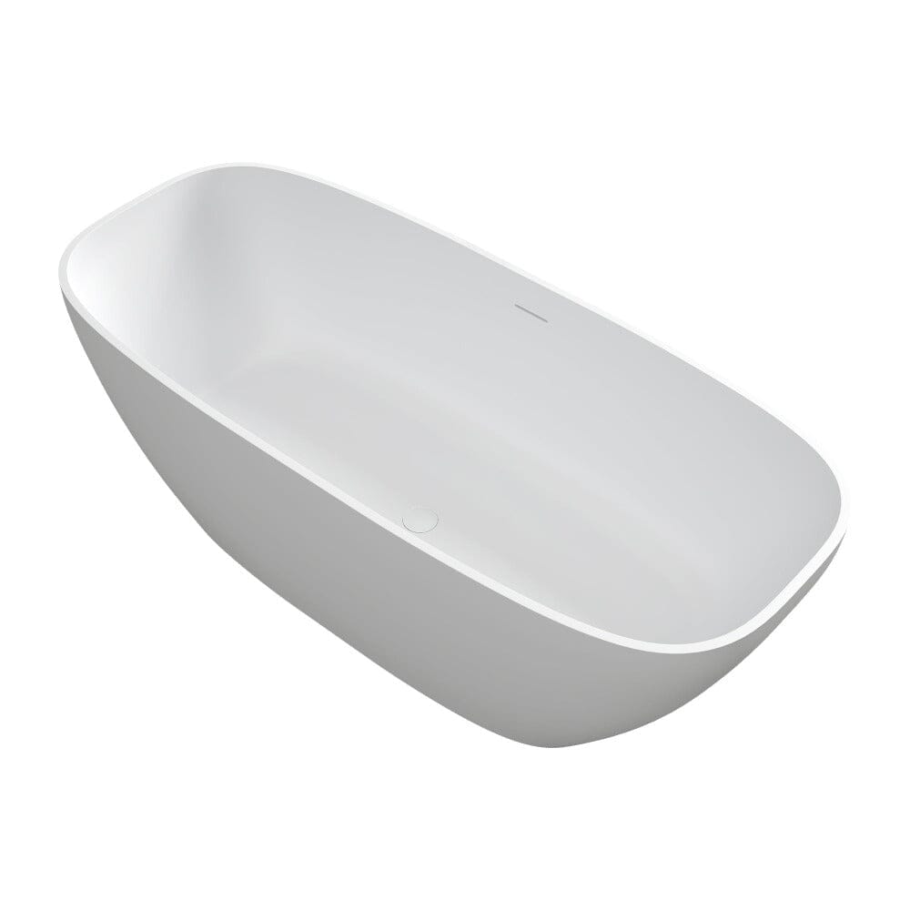 67'' Solid Surface Stone Resin Modern Oval Matte White Freestanding Soaking Bathtub with Overflow