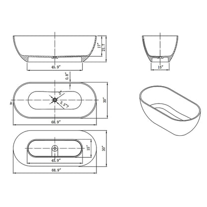 69'' Resin Oval Modern Art Transparent Freestanding Soaking Bathtub