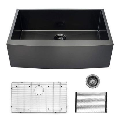 30" Farmhouse Kitchen Sink 16 Gauge Stainless Steel Single Bowl Sink with Bottom Grid and Strainer