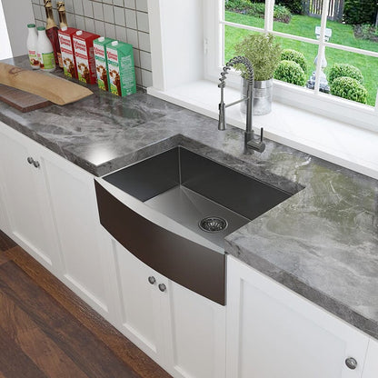 30" Farmhouse Kitchen Sink 16 Gauge Stainless Steel Single Bowl Sink with Bottom Grid and Strainer