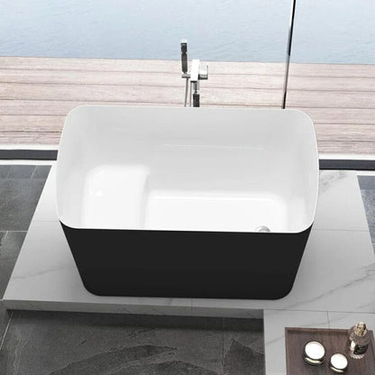 47'' Acrylic Freestanding Japanese Soaking Bathtub with Built-in Seat Matte Black