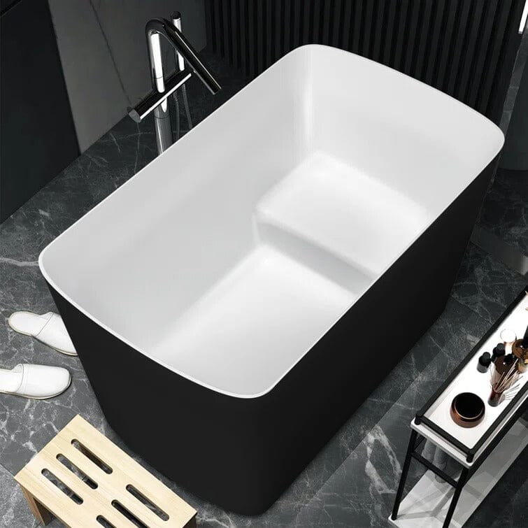 47'' Acrylic Freestanding Japanese Soaking Bathtub with Built-in Seat Matte Black