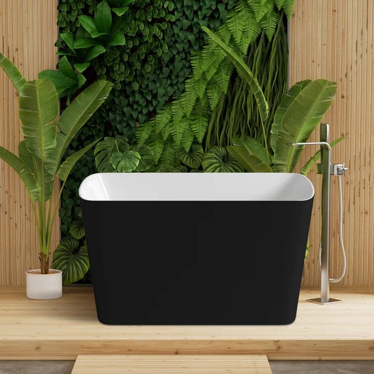 47'' Acrylic Freestanding Japanese Soaking Bathtub with Built-in Seat Matte Black