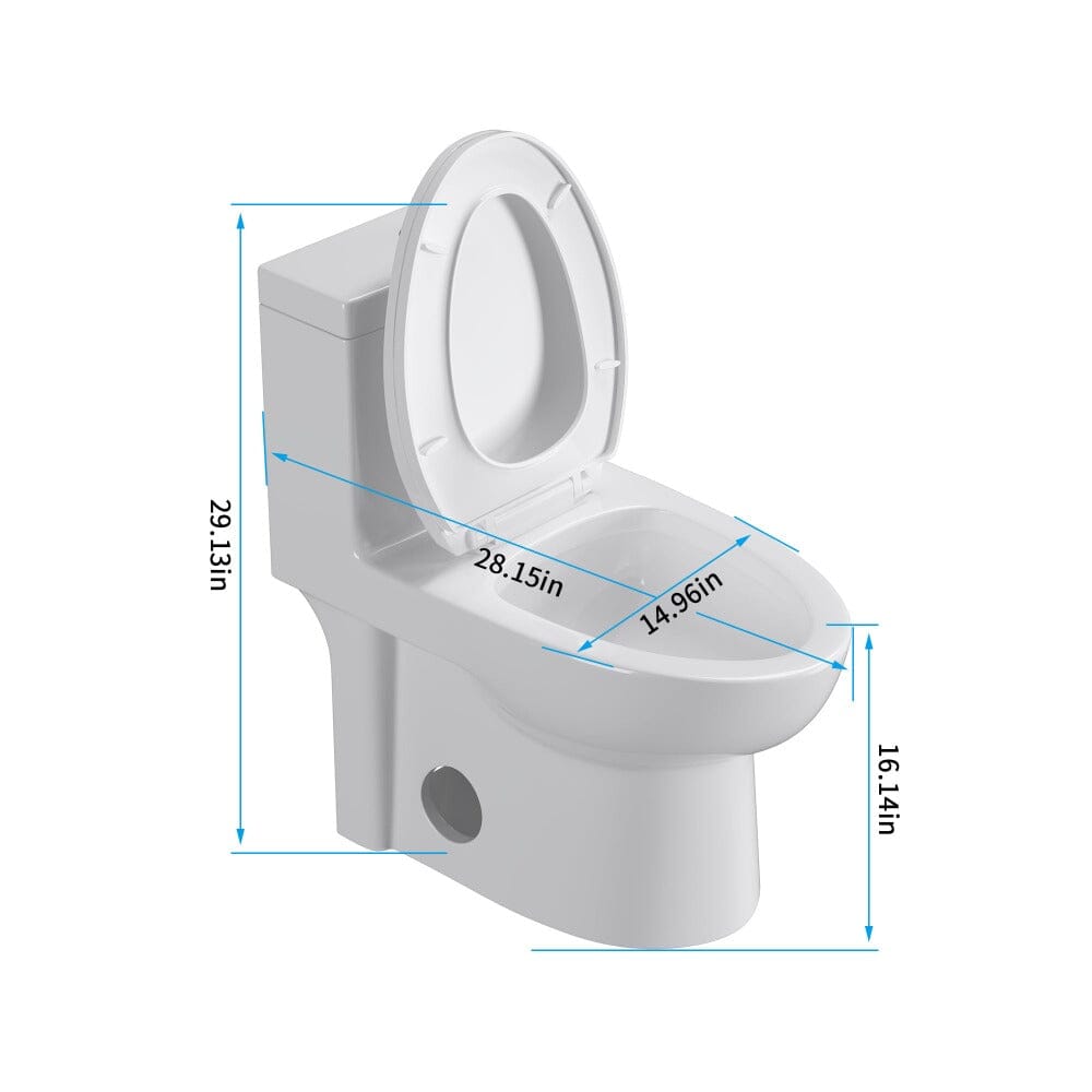 Powerful & Quiet Dual Flush Modern One Piece Toilet with Soft Closing Seat