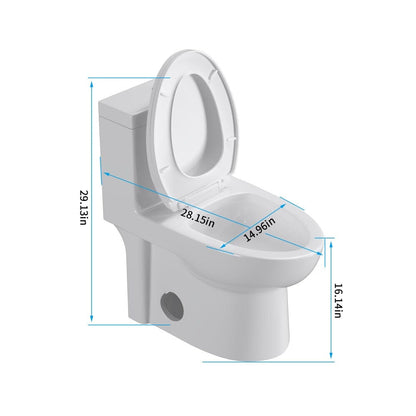 Powerful & Quiet Dual Flush Modern One Piece Toilet with Soft Closing Seat