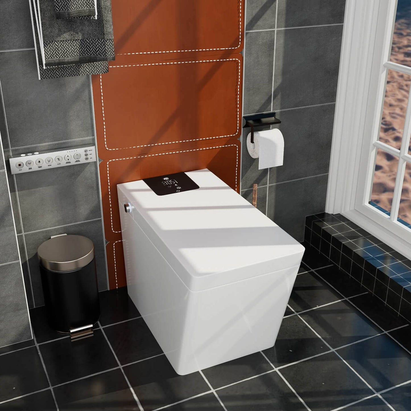 Smart Square One-Piece Floor Toilet with Remote Control and Automatic Cover