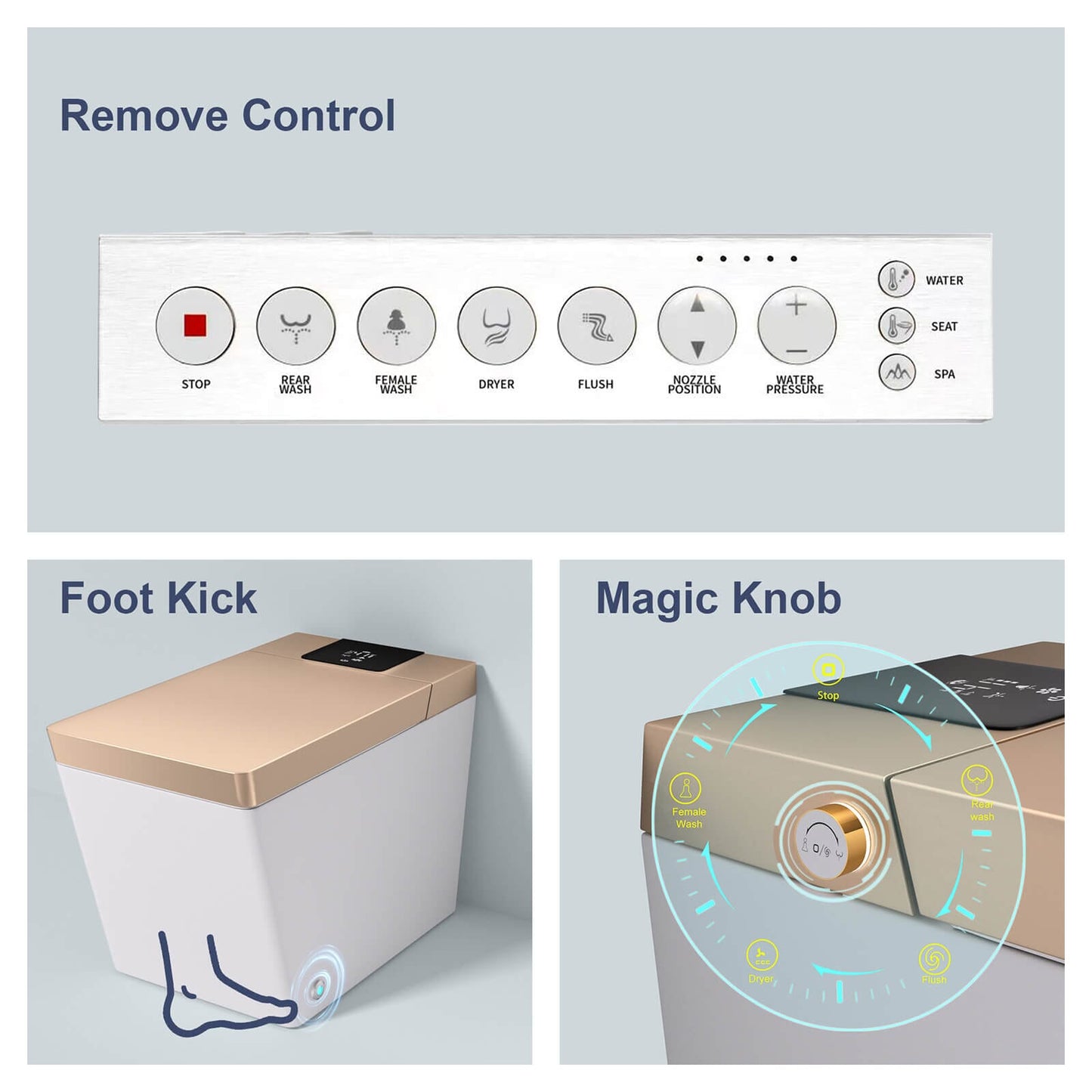 Smart Square One-Piece Floor Toilet with Remote Control and Automatic Cover