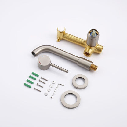 Wall Mount Faucet for Bathroom Sink or Bathtub, Single Handle 2 Holes Brass Rough-in Valve