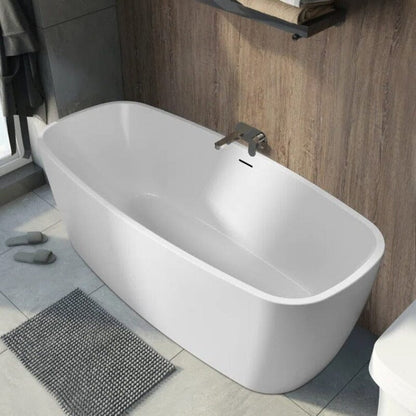 59" Acrylic Square Shape Freestanding Soaking Tub with Overflow & Drain