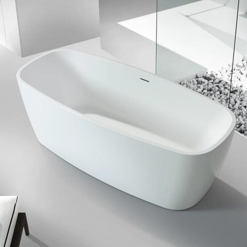 59" Acrylic Square Shape Freestanding Soaking Tub with Overflow & Drain