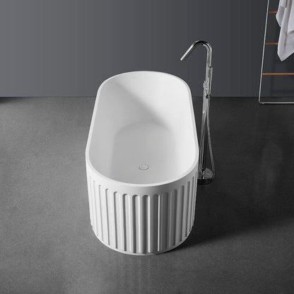 67'' Solid Surface Stone Resin Nordic Modern Oval Shaped Freestanding Soaking Bathtub with Fluted