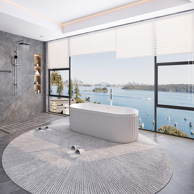 67'' Solid Surface Stone Resin Nordic Modern Oval Shaped Freestanding Soaking Bathtub with Fluted