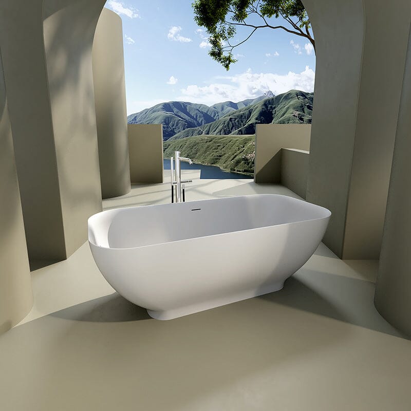 63'' Modern Freestanding Soaking Bathtub Solid Surface Stone Resin Rounded Rectangle