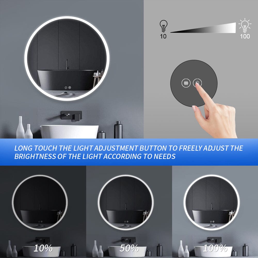 Round Frameless Bathroom Vanity Mirror with LED Light