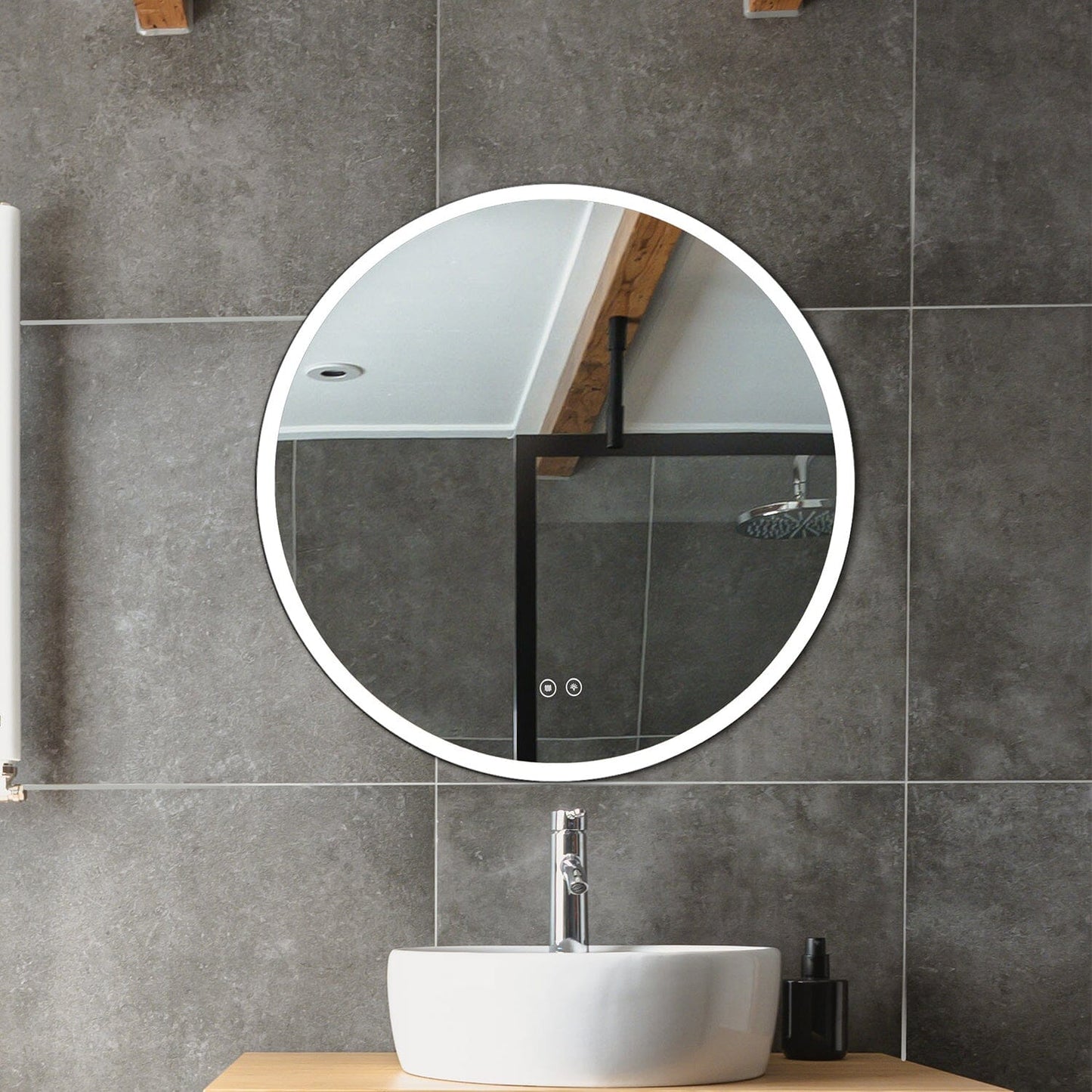 Round Frameless Bathroom Vanity Mirror with LED Light