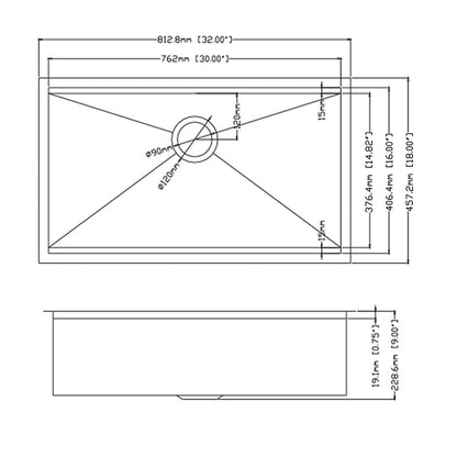 32'' x 18'' Undermount Workstation Sink 18 Gauge Stainless Steel Single Bowl Kitchen Sink