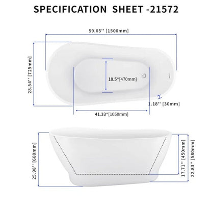 59" Acrylic Single Slipper Tub Curve Shape Freestanding Bathtub