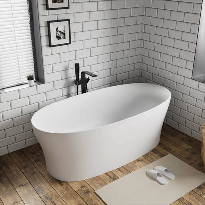 63"/67"/71'' Solid Surface Stone Resin Freestanding Soaking Bathtub Comfortable Backrest Design