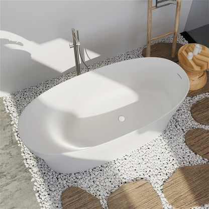 63"/67"/71'' Solid Surface Stone Resin Freestanding Soaking Bathtub Comfortable Backrest Design