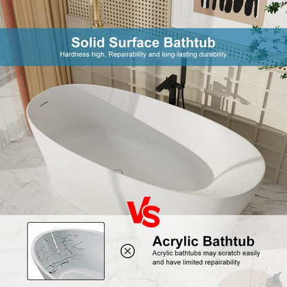 63"/67"/71'' Solid Surface Stone Resin Freestanding Soaking Bathtub Comfortable Backrest Design