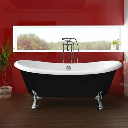 67" Acrylic Clawfoot Double Slipper Freestanding Soaking Tub Rolled Rim