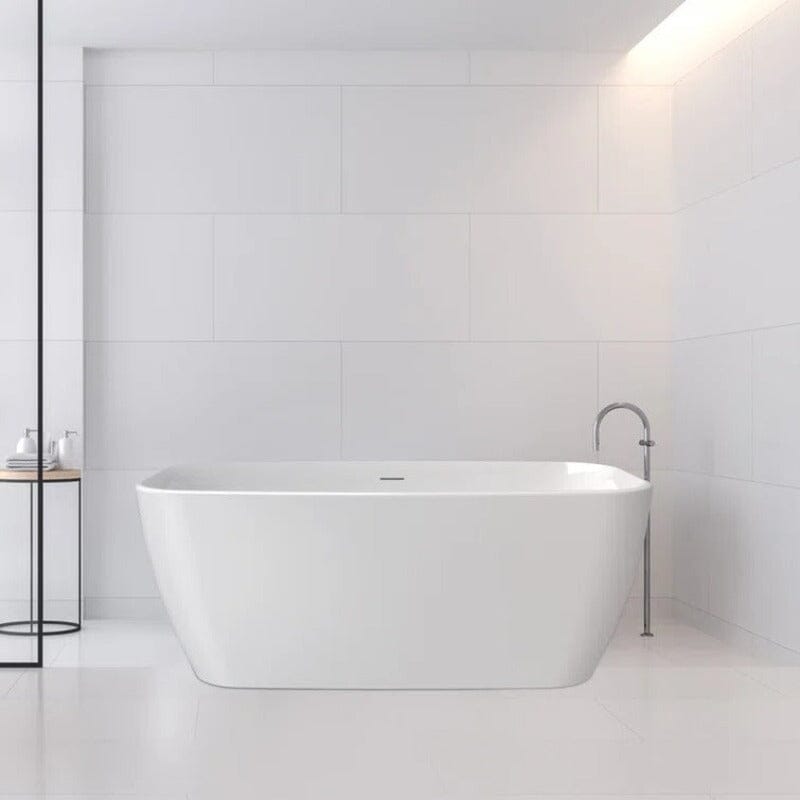 59'' Acrylic Flatbottom Modern Freestanding Soaking Bathtub in Glossy White