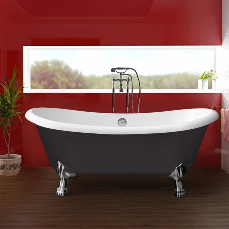 67" Acrylic Clawfoot Double Slipper Freestanding Soaking Tub Rolled Rim