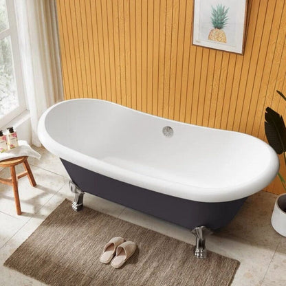 67" Acrylic Clawfoot Double Slipper Freestanding Soaking Tub Rolled Rim