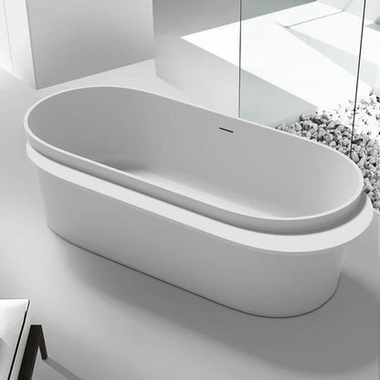 67'' Solid Surface Stone Resin White Freestanding Bathtub with Shelf