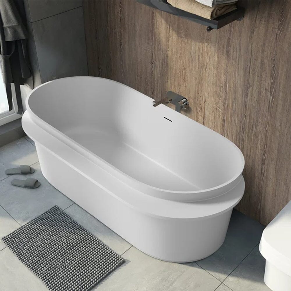 67'' Solid Surface Stone Resin White Freestanding Bathtub with Shelf