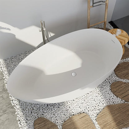 67'' Solid Surface Stone Resin Egg Shaped Freestanding Soaking Bathtub with Overflow