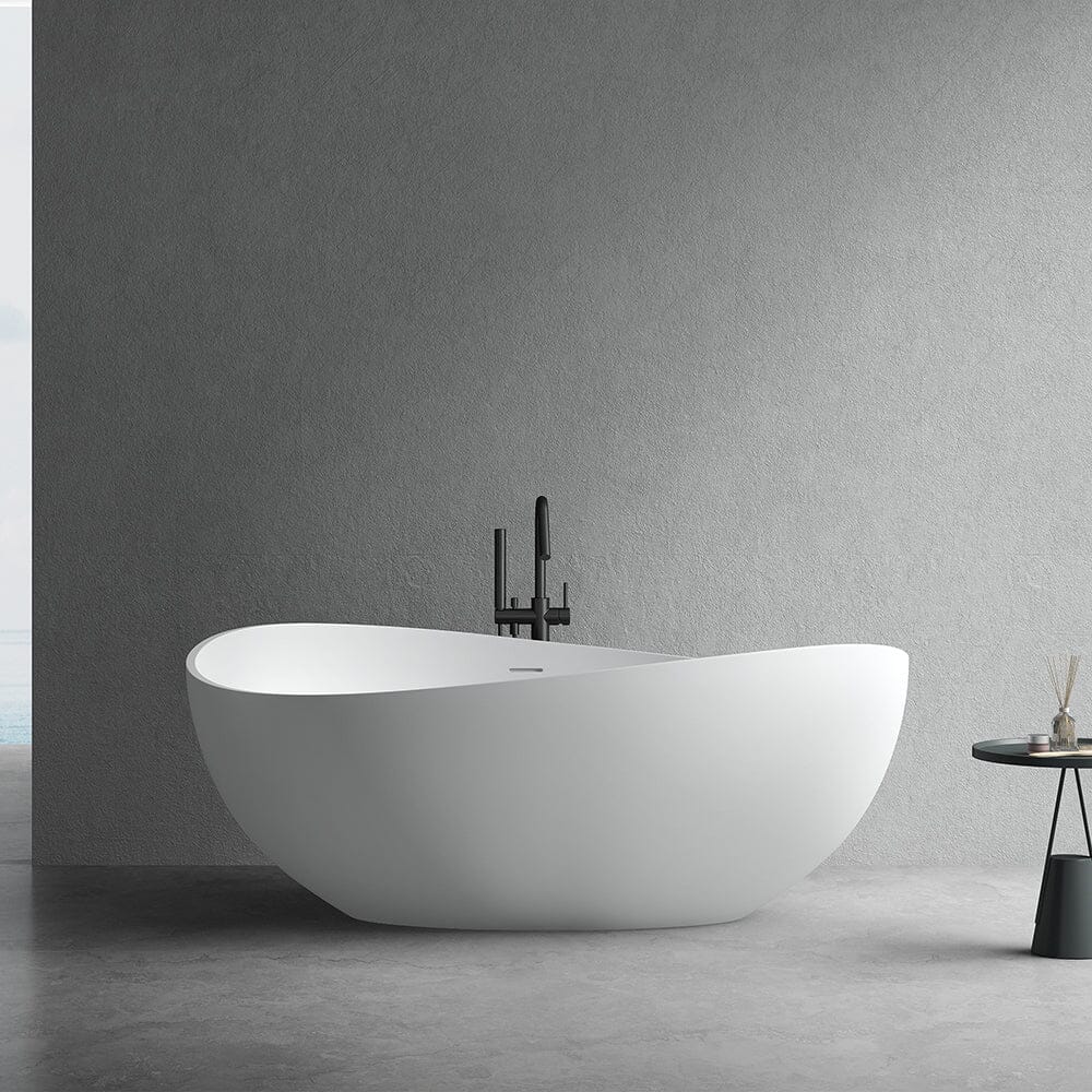 63'' Solid Surface Stone Resin Freestanding Soaking Bathtub Wave-shaped