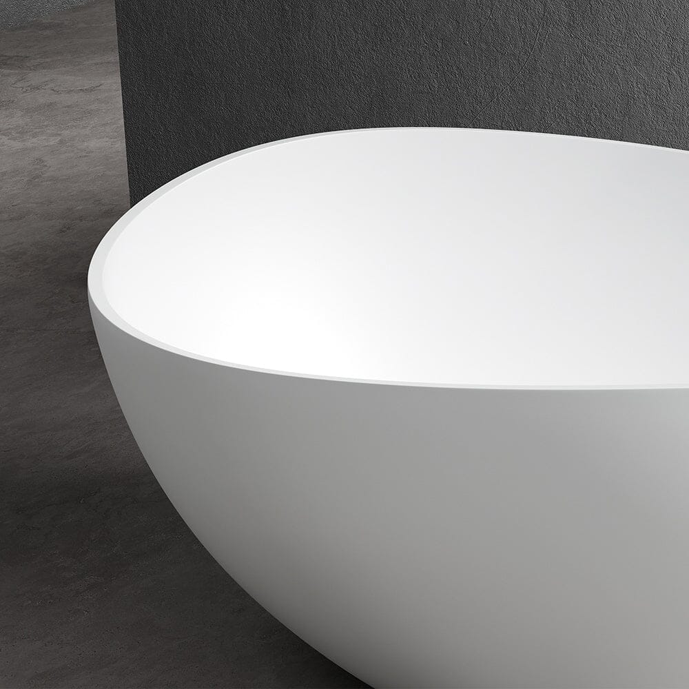 63'' Solid Surface Stone Resin Freestanding Soaking Bathtub Wave-shaped