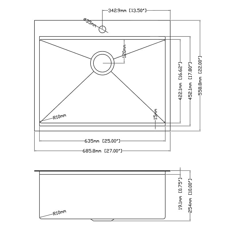 27" x 22" Multifunctional Drop-In Kitchen Stainless Steel Sink with Drain Board