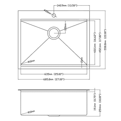 27" x 22" Multifunctional Drop-In Kitchen Stainless Steel Sink with Drain Board