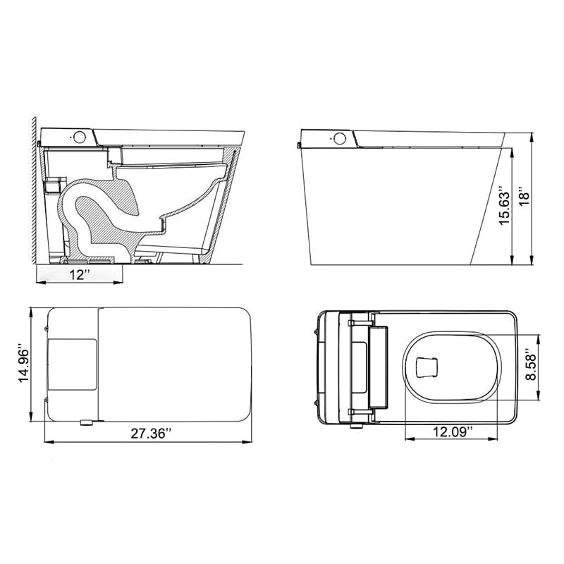 Smart Square One-Piece Floor Toilet with Remote Control and Automatic Cover