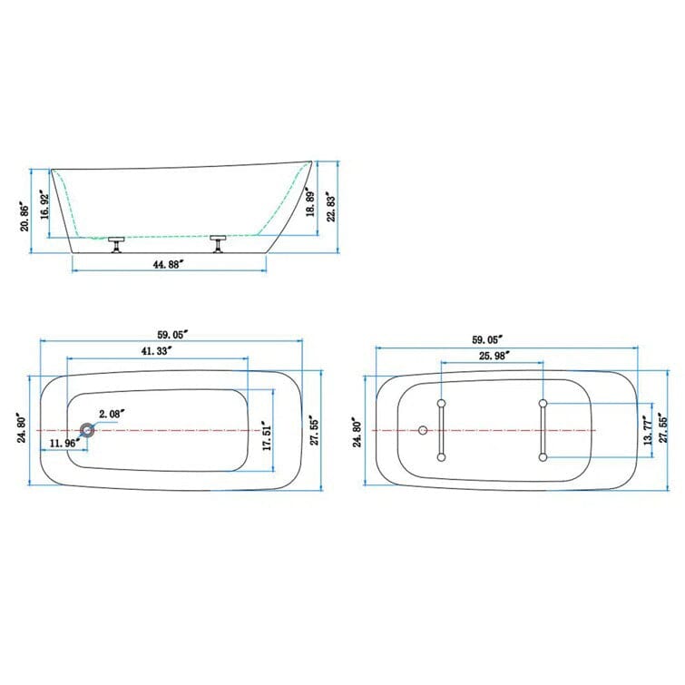 59" Acrylic Single Slipper Tub Freestanding Soaking Bathtub