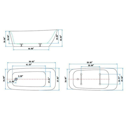 59" Acrylic Single Slipper Tub Freestanding Soaking Bathtub